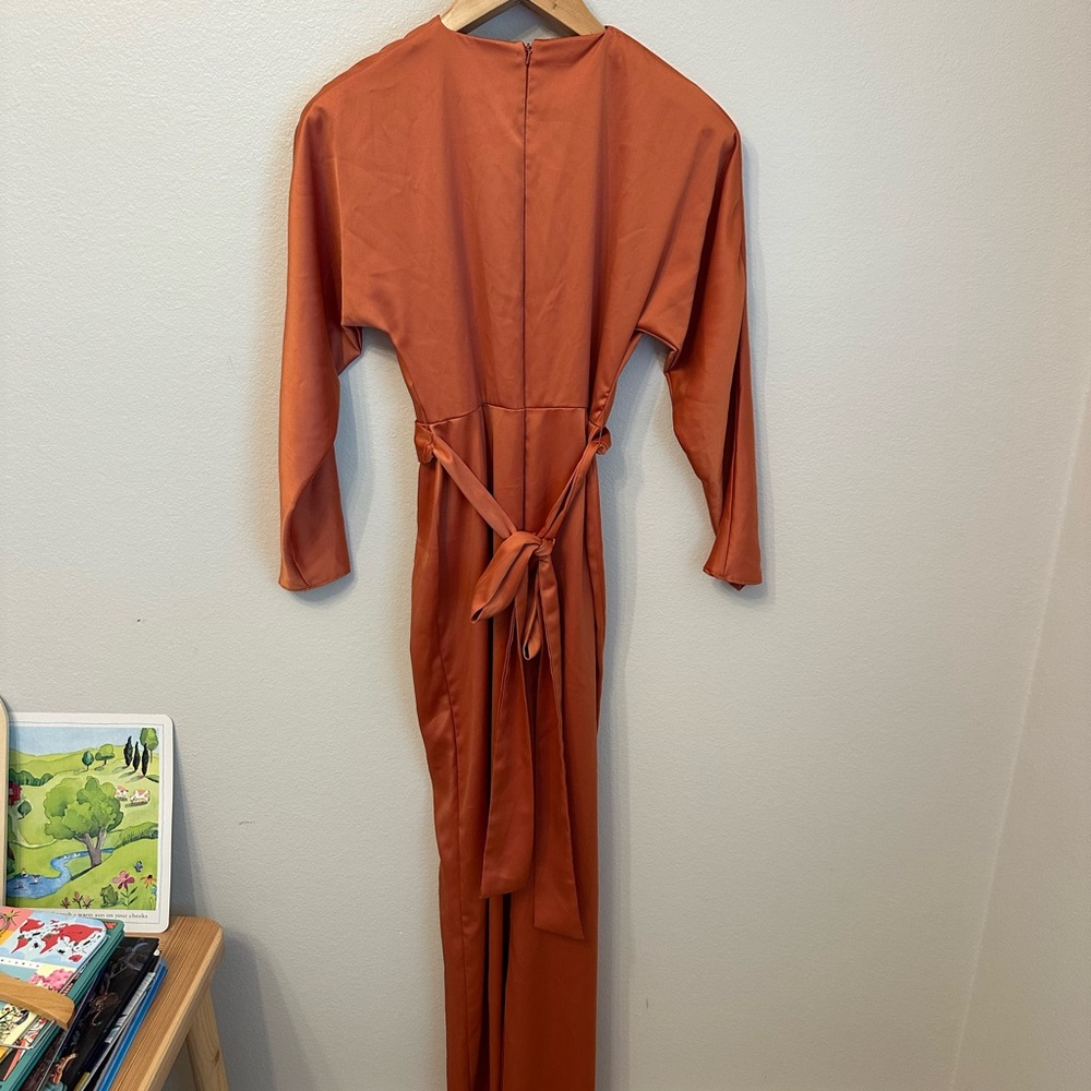 ASOS Rust Orange Satin Wrap Dress - Picture 9 of 11